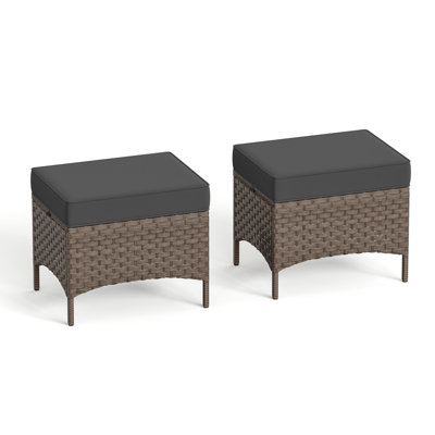 Two Piece Woven Rattan Outdoor Footrest Set