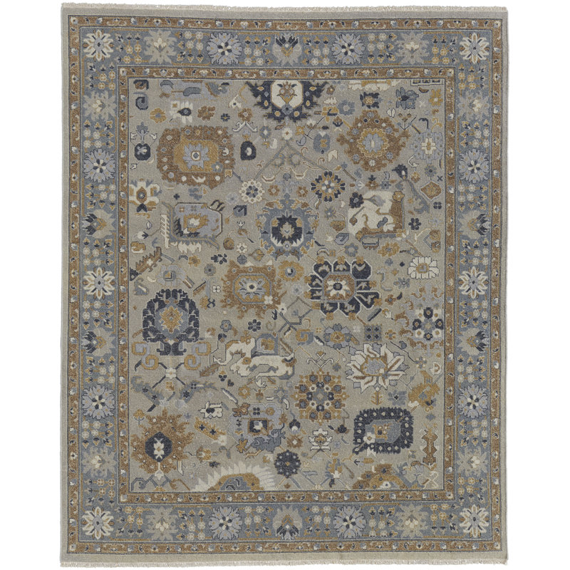 Corbitt Wool Oriental Area Rug in Blue, Rectangle 2' x 3'