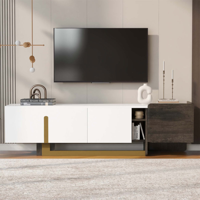 66.7'' Light Luxury TV Stand For Tvs Up To 70 Inches, Modern TV Cabinet With Metal Legs, 1 Drawer, 2 Cabinets And Adjustable Shelves For Living Room
