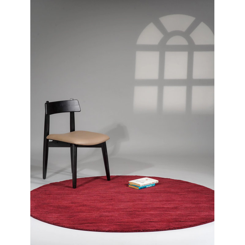 Hand Knotted Loom Wool Eco-Friendly Area Rugs -Round, Dark Red Color, Plain Solid Design, High Pile Thick Handmade Anti Skid Area Rugs for Living Room, Bed Room