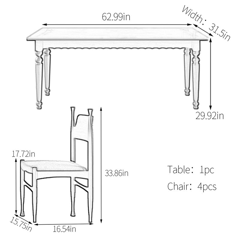 Ensemble de table de salle à manger rétro Retro, H 29,92 po x L 62,99 po x l 31,5 po