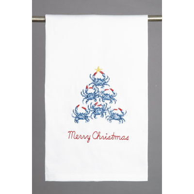 Blue Crab Christmas Tree Embroidered Tea Towel