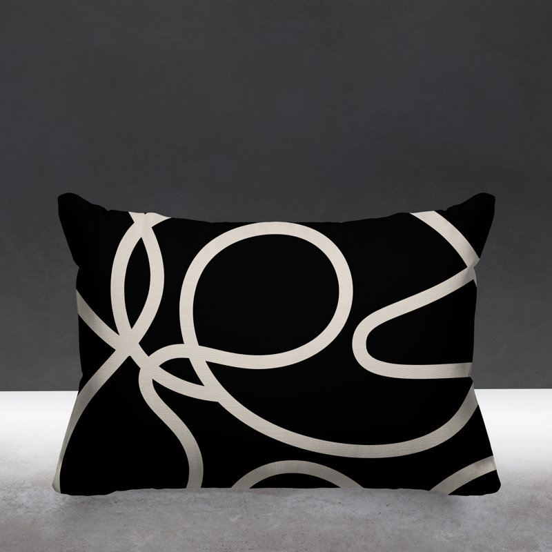 Squiggles Abstract Indoor/Outdoor Throw Pillow, Black, 14" x 20", Rectangular