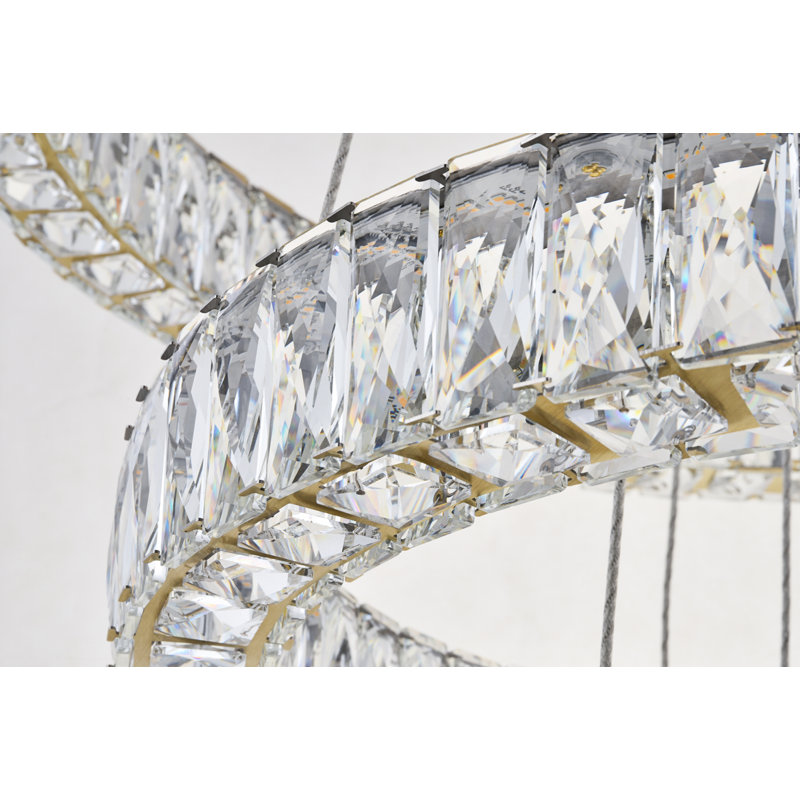 Lustre à DEL unique et remarquable à 3 lumières avec détails en cristal Maart, Or, H 21 po x l 32 po x P 32 po