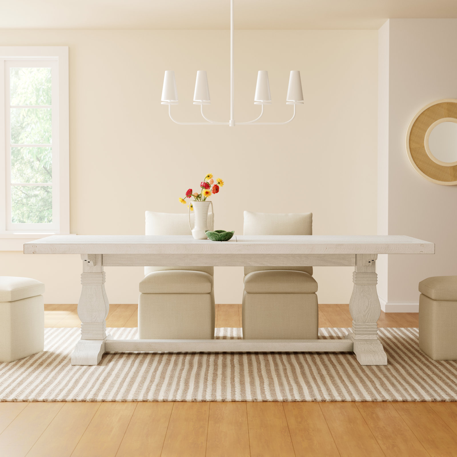 Kinston 95" Pine Dining Table, Distressed Ivory