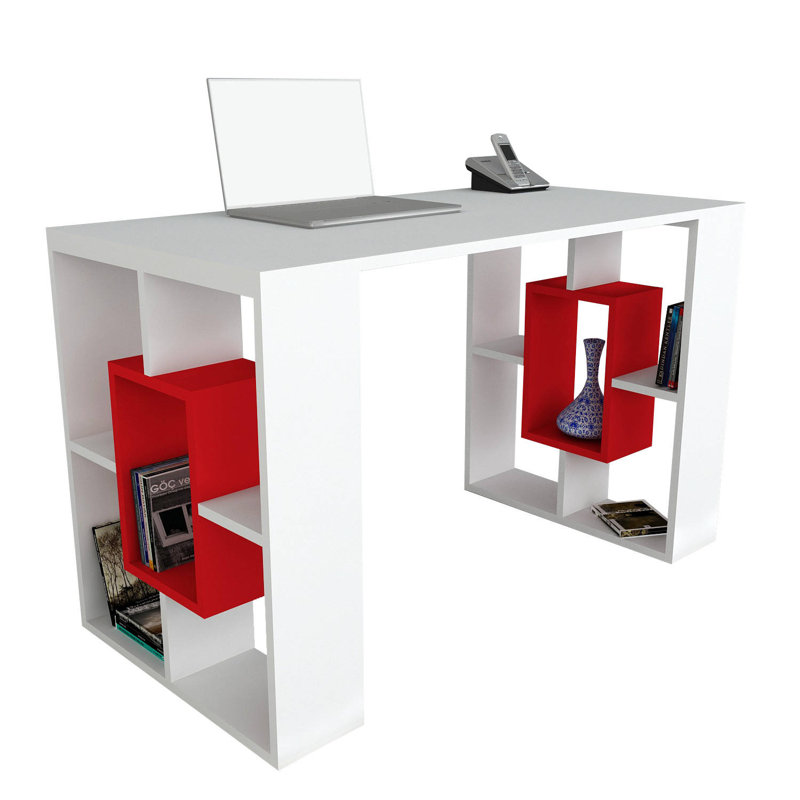 2 Tier Modern Desk, White/Red