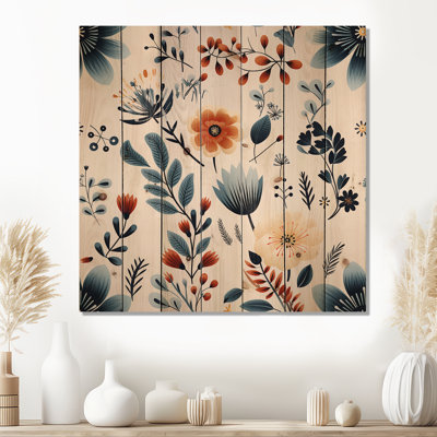 Lalie - Art mural floral sur bois de pin naturel