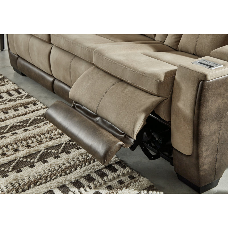 86'' Faux Leather Power Reclining Sofa, Sand Faux Leather, Brown/Beige