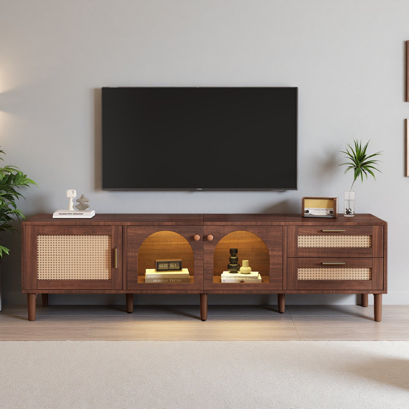 70.8 Inch TV Stand For Tvs Up To 80", Entertainment Center With App Controlled LED Lights, 2 Drawers & Glass Door Storage
