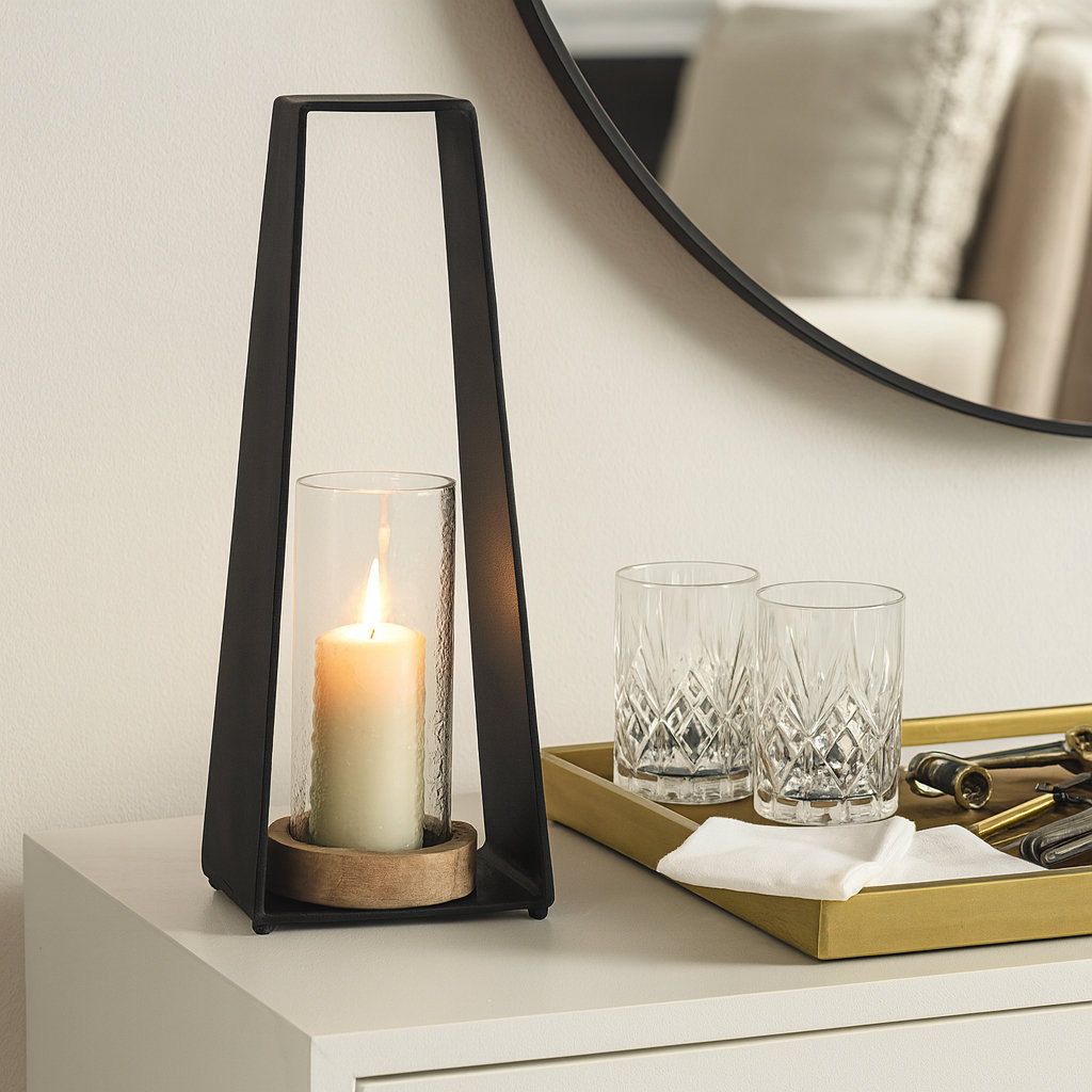 Glass Hurricane Candle Holder, 21" H x 7" W x 5" D