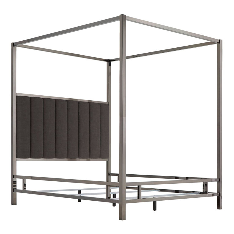 Upholstered Metal Canopy Bed, Black Nickel/Dark Gray, King