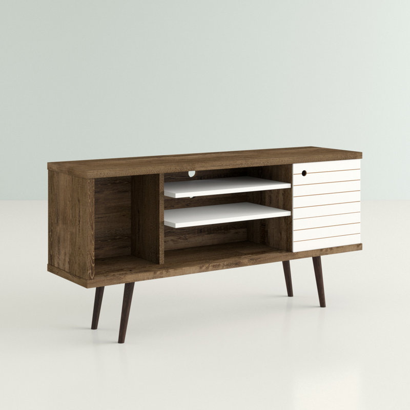 Meuble télé Liberty Mid-Century à 5 tablettes pour téléviseur de 50 po ou moins Liberty, Brun rustique / Blanc