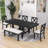 Stanely 6-Piece Extendable Dining Table with Footrest, 4 Linen Upholstered Dining Chairs and Bench-1657487365