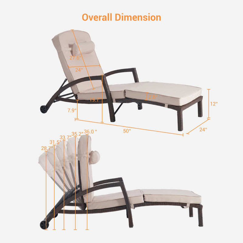 Outdoor Wicker Chaise Lounge Set , Cushion Included, Sand