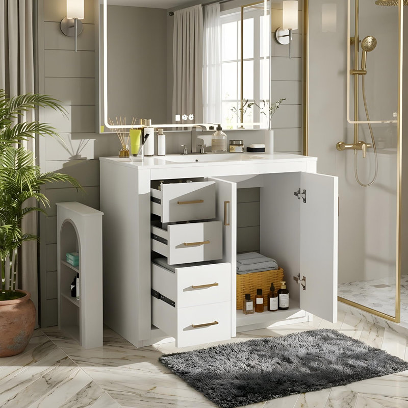 Meuble-lavabo 36 po avec lavabo en céramique, Blanc, 36"