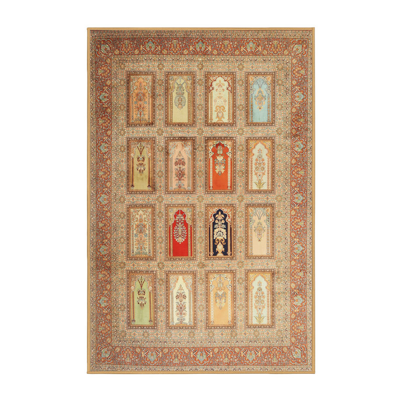 Tapis contemporain brun / noir / bleu, Rectangle 5 pi x 7 pi