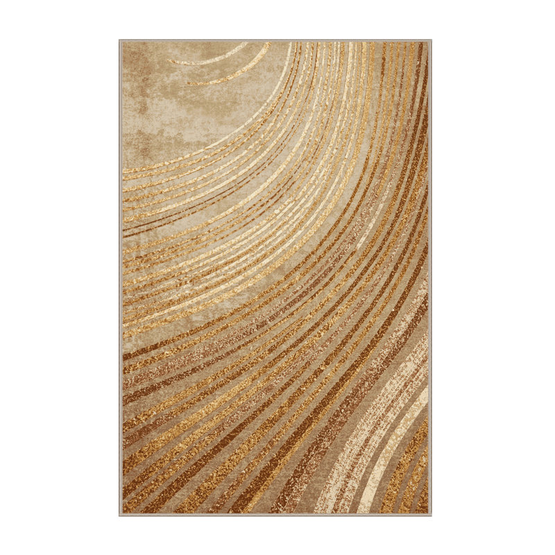 Soft Plush Faning New Years Modern & Contemporary Abstract Area Rug in Brown – Beige Binding, 5x8