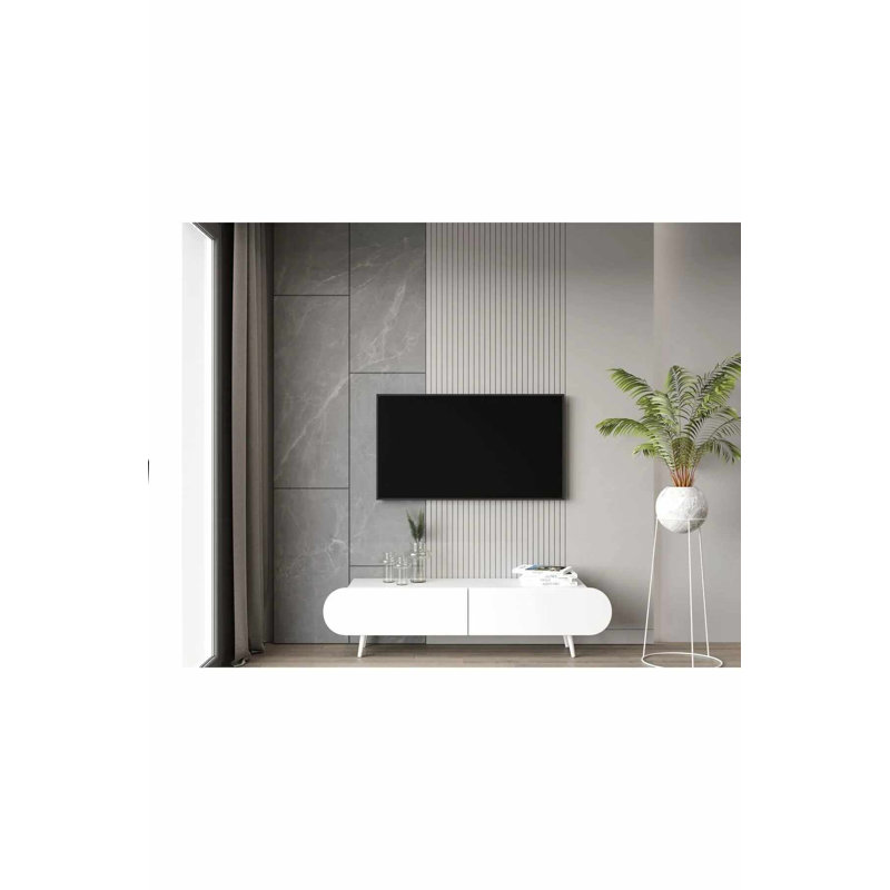 Meuble télé, H 11,81 po x l 55,12 po x P 7,48 po, Blanc