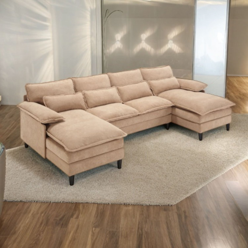 Modular Sectional Sofa Couch, 6-Seater Symmetrical Sofa With Double Cushion And Chaise Lounge, Upholstered Sofas For Living Room