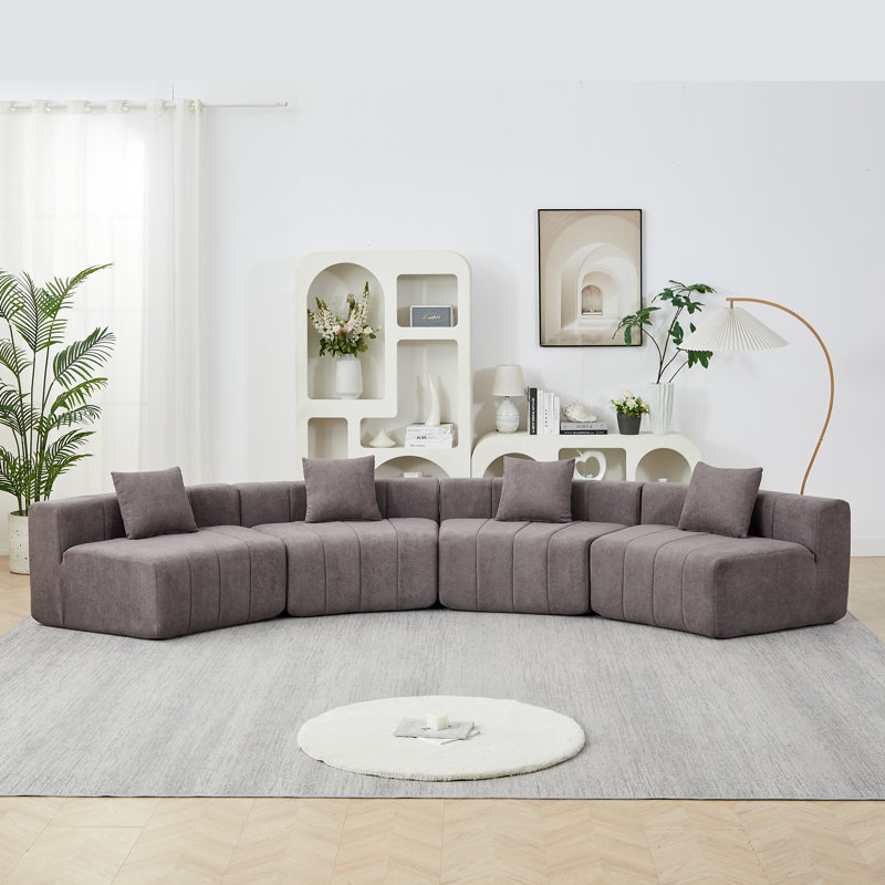 Daijha Modular Compressed Sectional Sofa with Soft Upholstery, 22.5" H x 88" W x 33" D, Gray Chenille