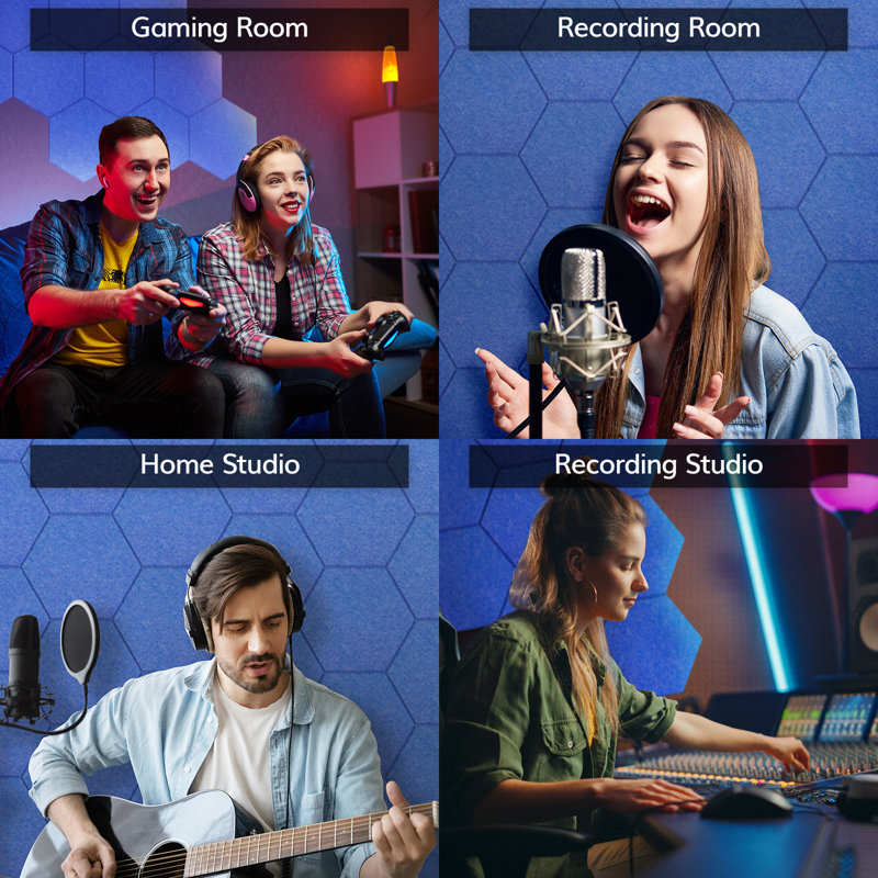 Hexagon Acoustic Panels Self-Adhesive Pack Of 18, Sound Absorber Sound With High Density Wall Tiles, Sound 30 X 26 X 0.9 Cm For Studio, Office, Acoustic Treatment And Wall