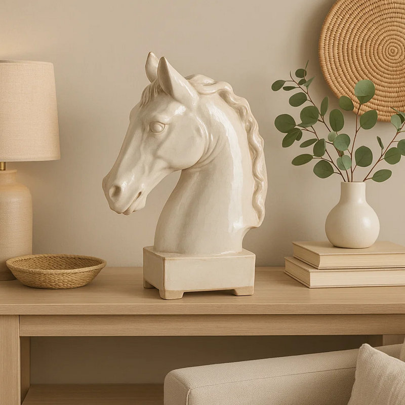 Sculpture tête de cheval en céramique Carrah