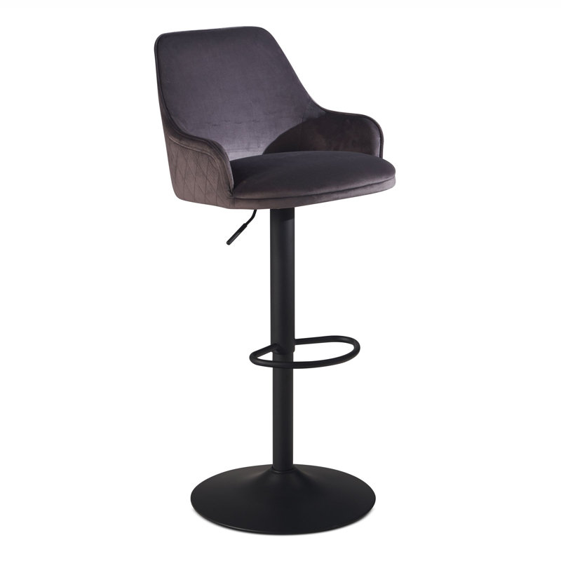 Ponderosa Swivel Upholstered Velvet Adjustable Height Bar Stool, Grey/Brown/Blue