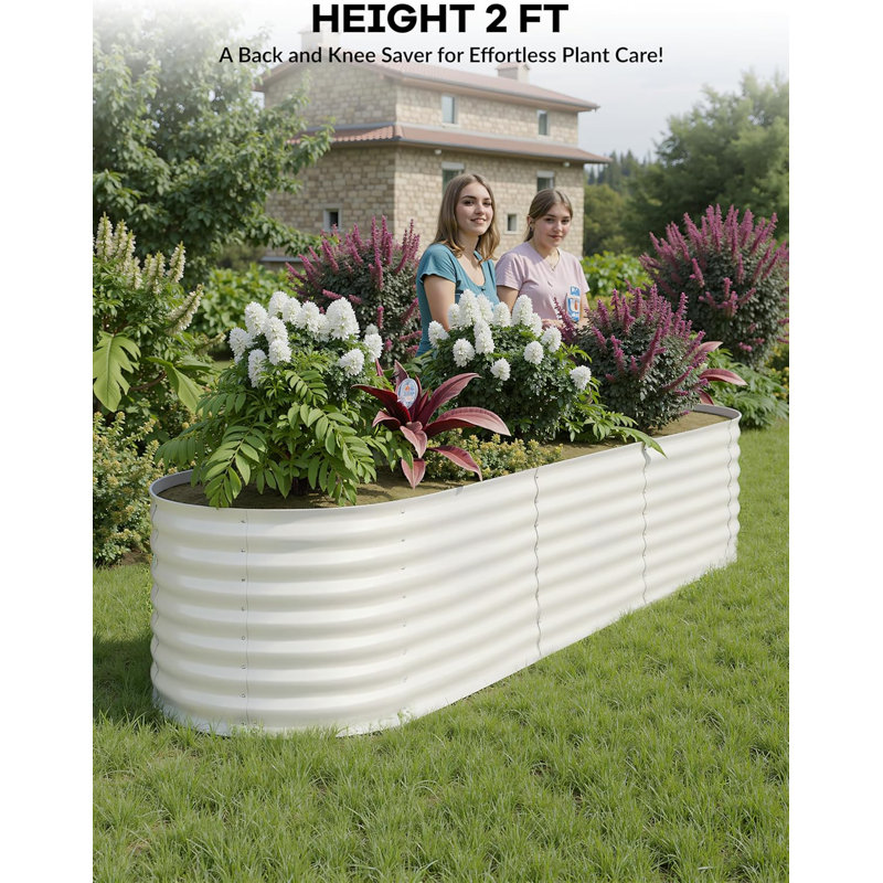 2 Pcs Raised Garden Beds Outdoor Galvanized Steel Planter Box for Vegetables Flowers - Beige 8x2x2 FT, 8x2x2 FT, Beige