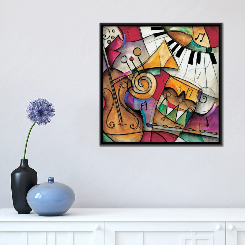 «Jazz It Up I» par Eric Waugh, impression sur toile, H 18 po x l 18 po x P 1,5 po, Toile avec cadre noir, Pas de tapis
