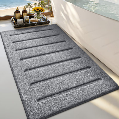 Soft Absorbent Bathroom Rugs, Non Slip Bath Mats For Bathroom, Fluffy Thick Striped Bath Rug With Washable, Ideal For Floor, Shower Tub, Entryway