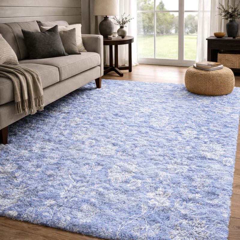 Tapis à poil long de qualité supérieure lavable à la machine ADS681, Ciel, 10 pi x 14 pi