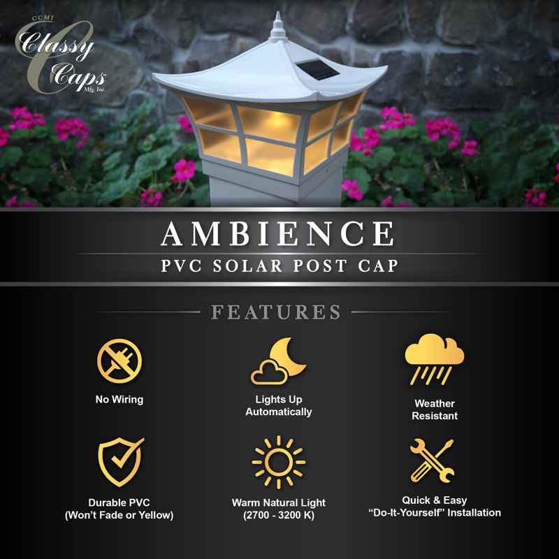Solar White Pvc Low Voltage Integrated LED Fence Post Cap Light 5 In. X 5 In. with Base Adapter Included