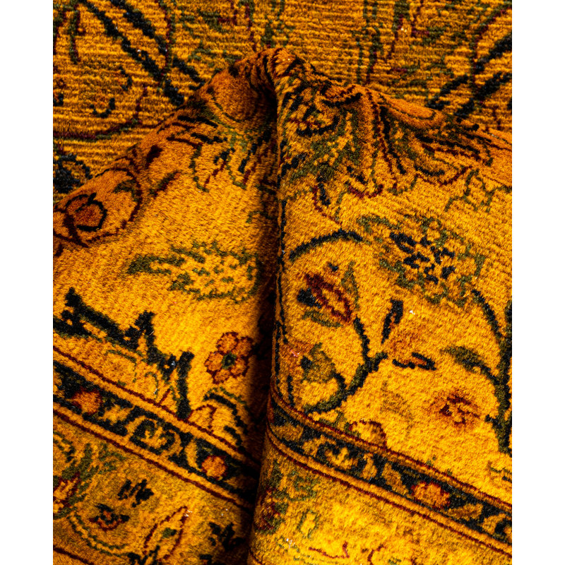 Tapis de couloir jaune en laine noué à la main Caylor 2 pi 0 po x 6 pi 8 po Caylor