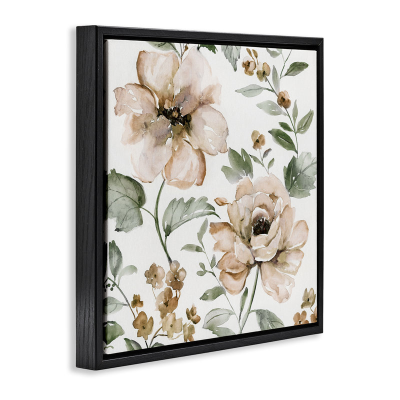 Art mural sur toile flottant "Dicat Blooming Florals", design par Nan, Cadre flottant noir de jais, H 18 po x l 18 po