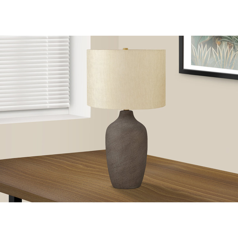 Lighting, 27 po, lampe de table, céramique grise, abat-jour beige, contemporain