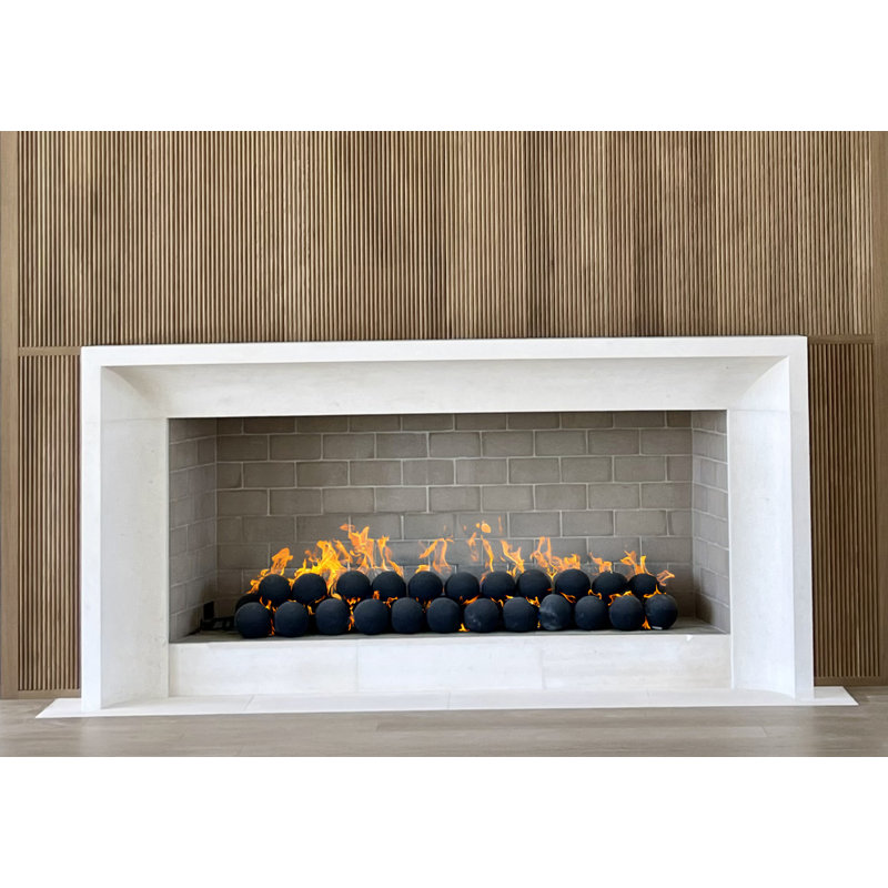 WFR-Pavilion – Custom Hand-Carved Natural Limestone or Cantera Stone Fireplace Mantel Surround | Minimal Modern Architectural Statement
