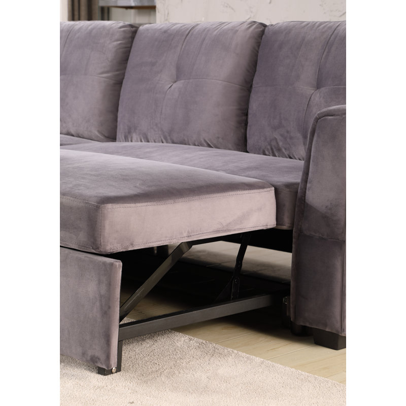 Canapé-lit et méridienne réversible en velours de 91 po, Velours gris