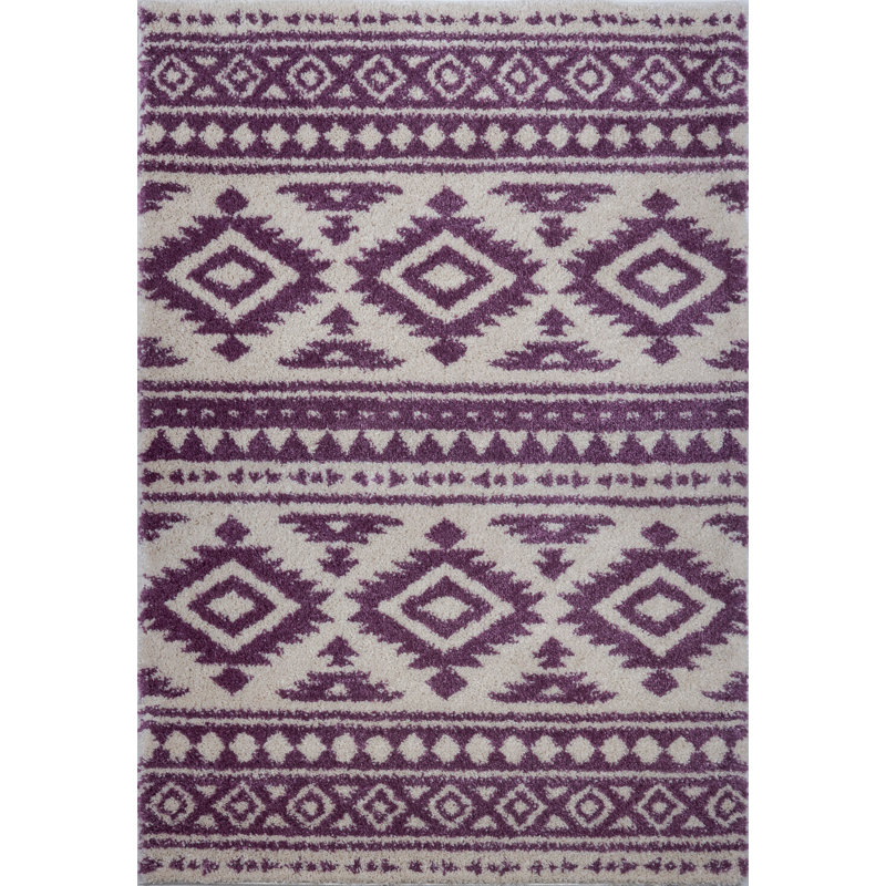 Tapis ivoire / mauve à motif abstrait Lindgren, Rectangle 5 pi 3 po x 7 pi 5 po