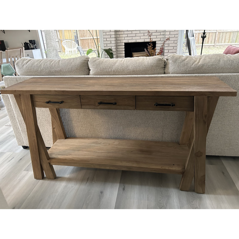 Console rustique en teck recyclé, 31" H x 59" W x 16" D