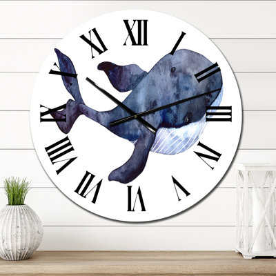 Baleine bleue sur blanc IV - Horloge murale nautique et côtière