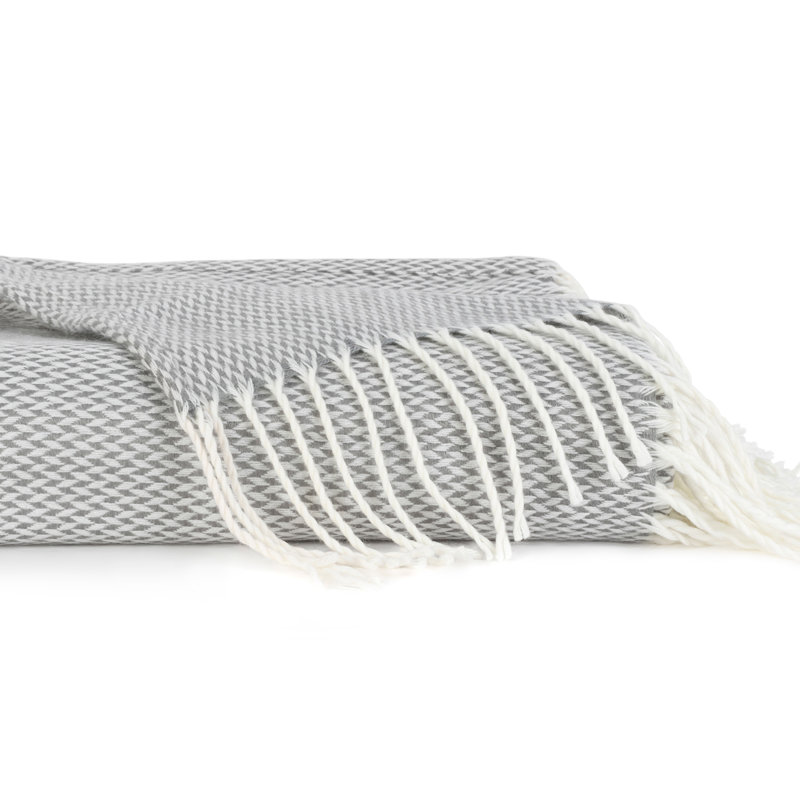 Herringbone Fringe Throw Blanket, Gray