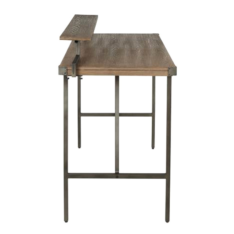 Table de salle à manger à hauteur de comptoir fixe avec structure en métal brun et étagère amovible