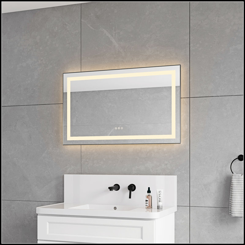 Miroir de salle de bain DEL, Gris, 24 po x 40 po