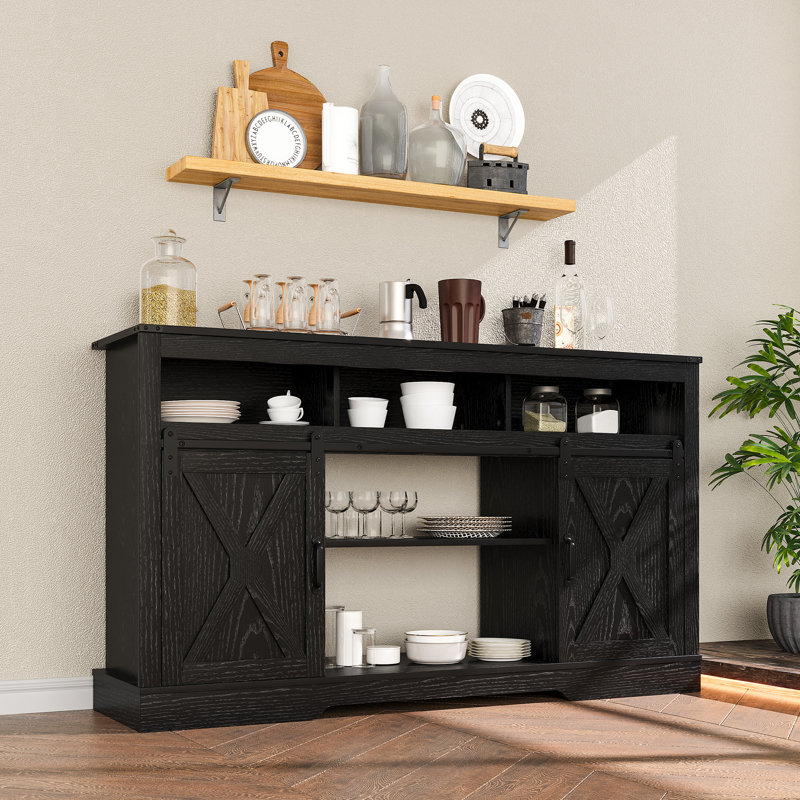 Brandt 58" Media Console TV Stand with Electric Fireplace, Black