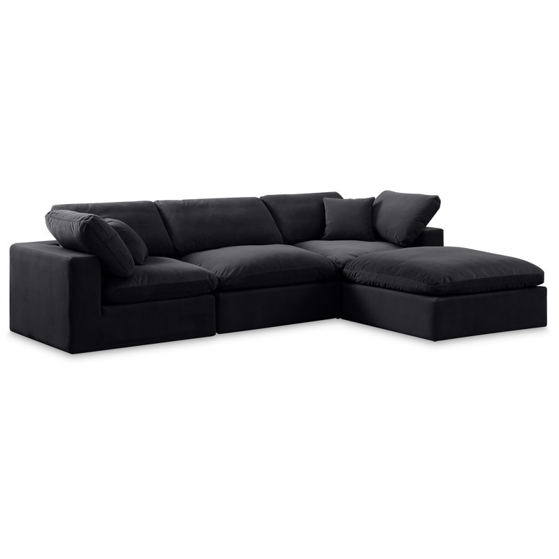 Kirstey Velvet L-Shaped Sectional Reversible, Black Velvet