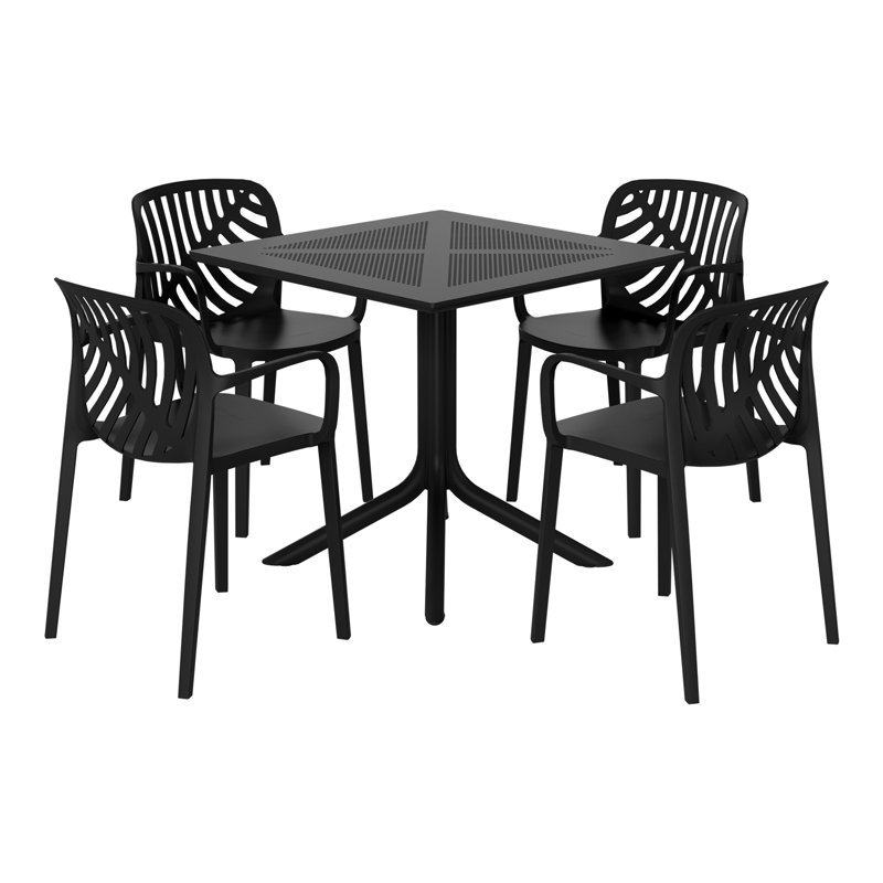 Ensemble repas carré pour 4 personnes, Noir, noir, noir, noir