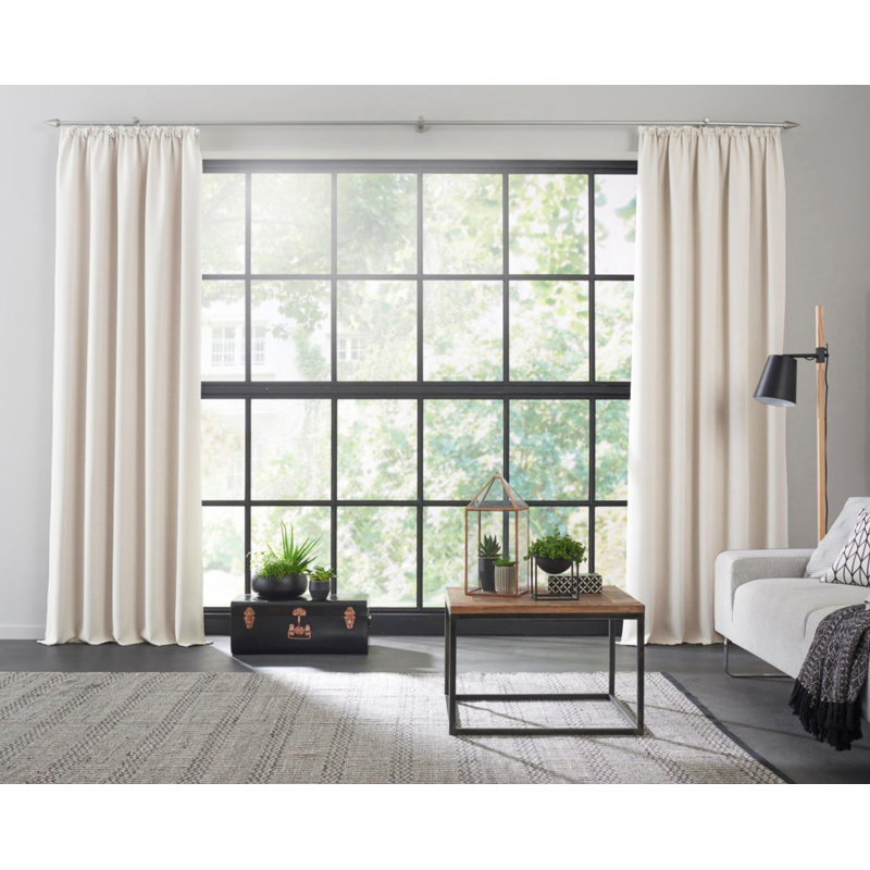 Polyester Blackout Pinch Pleat Curtain Panel, 142cm Width x 305cm Drop, Beige