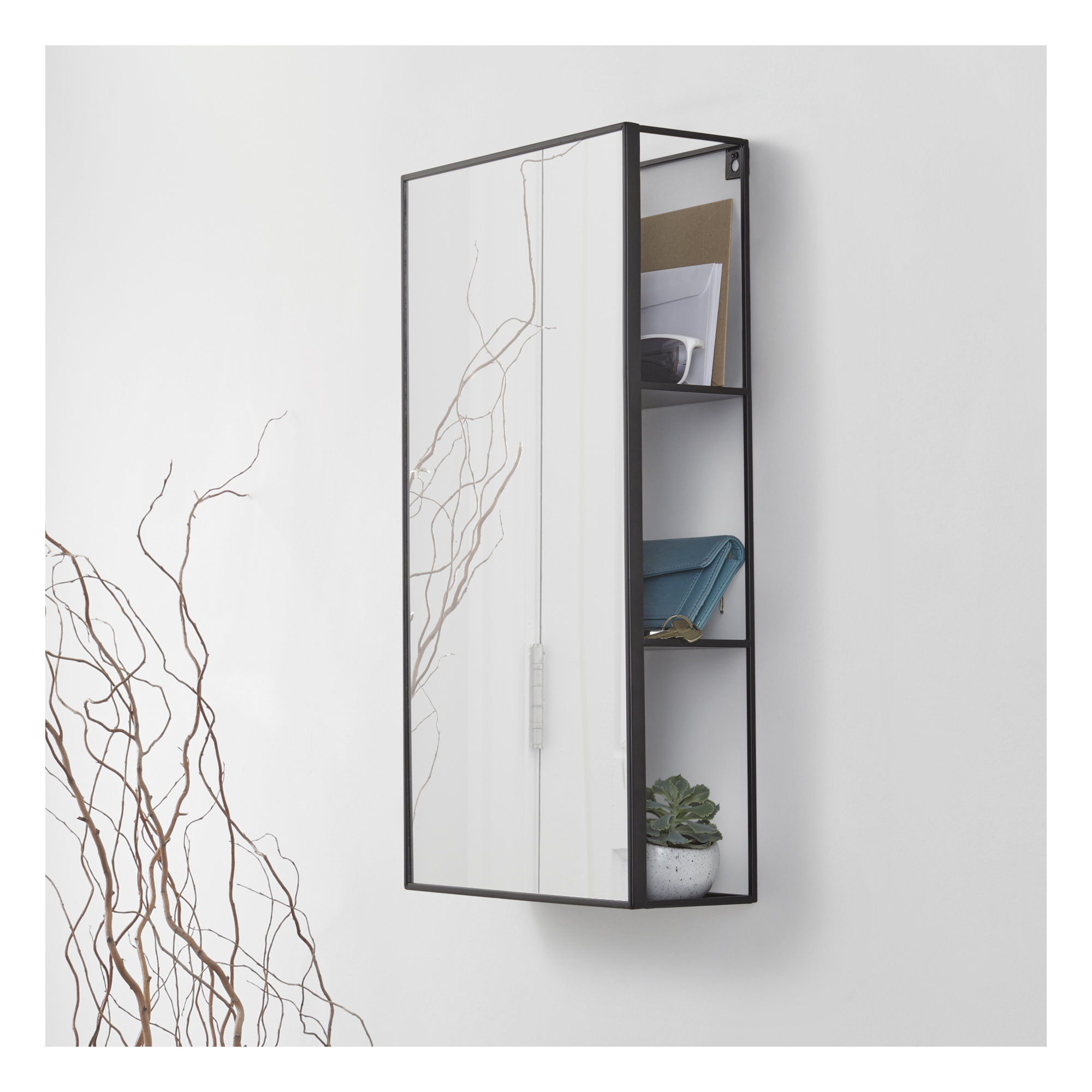 Cubiko Metal Rectangle Mirror with Shelves