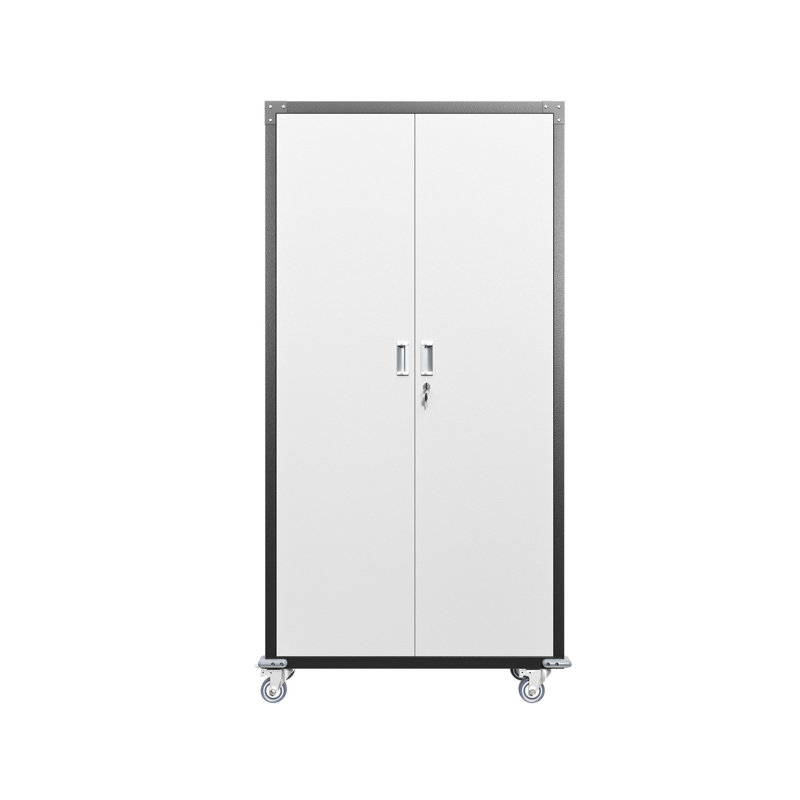 Lockable Metal Cabinet With 4 Adjustable Shelves And Wheels - Garage Home Office Storage Heavy Duty Locking Doors & Use