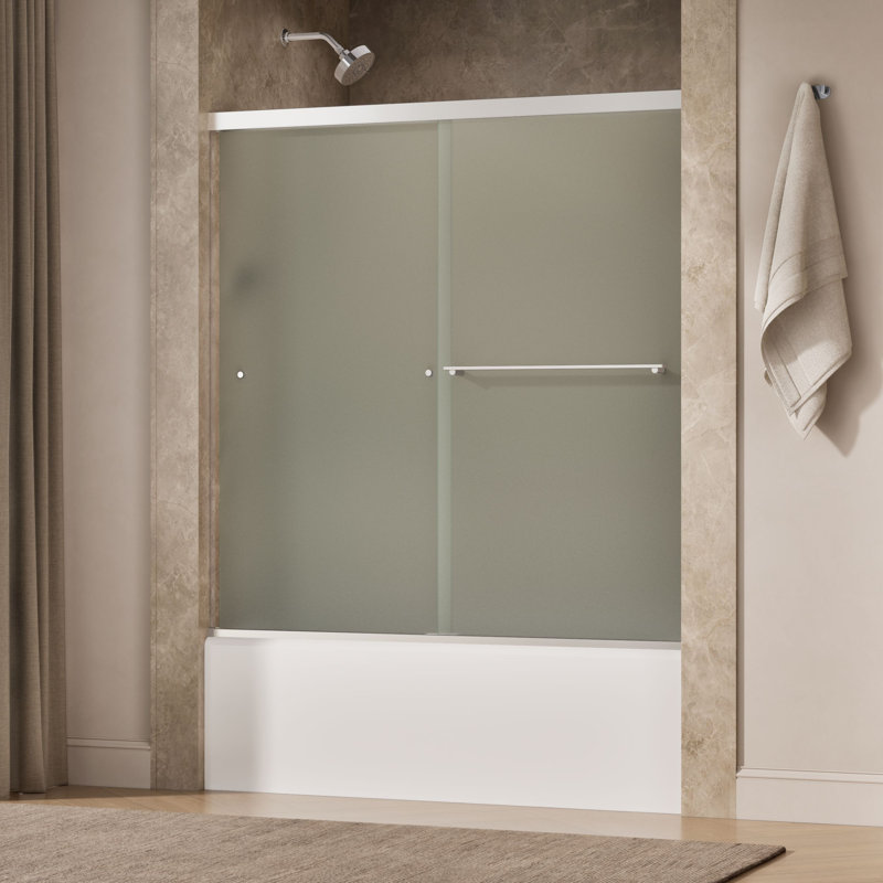 Revel 59.63'' x 62'' Double Sliding Bath Door with CleanCoat Technology, Frosted, Silver